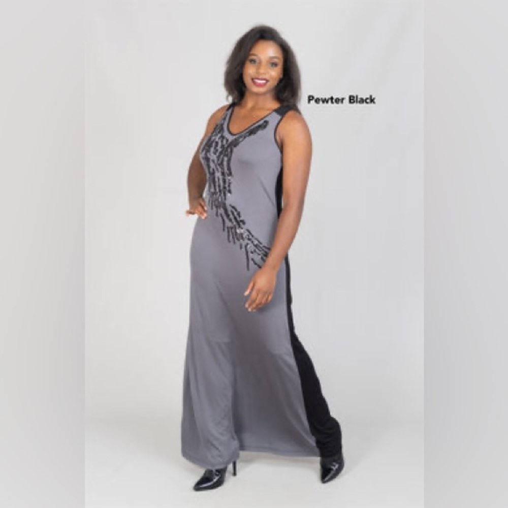 Elegant Pewter Black Evening Dress